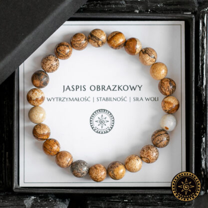 Bransoletka Jaspis Obrazkowy Wytrzymałość Stabilność Siła Woli. Męska