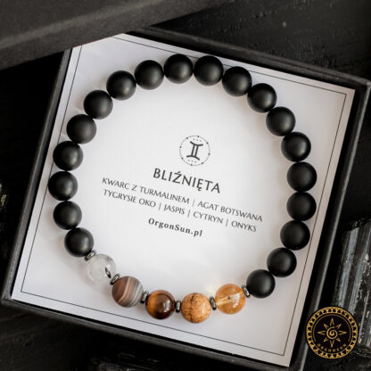 Męska Bransoletka Bliźnięta Znaku Zodiaku Zodiak na gumce elastycznej dla Mężczyzny Bliźniak - obrazek 2