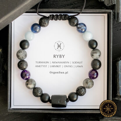 Męska Bransoletka Ryby z Turmalinem dla Mężczyzny Znaku Zodiaku Zodiak Pisces - obrazek 2
