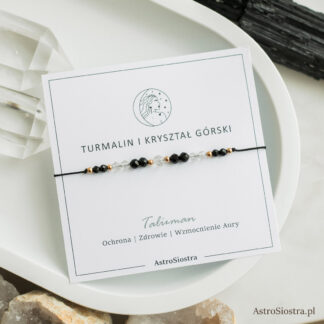 Bransoletka Ochronna Turmalin i Kryształ Górski Ochrona Zdrowie Wzmocnienie Aury Talizman Amulet