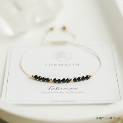 Delikatna Bransoletka Ochronna z Turmalinem Turmalin 3mm Ochrona Talizman Amulet - obrazek 2