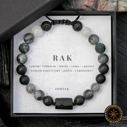 Rak Męska Bransoletka z surowym Turmalinem Znaku Zodiaku - Zodiak dla Mężczyzny Raka Zodiakalna Cancer - obrazek 2