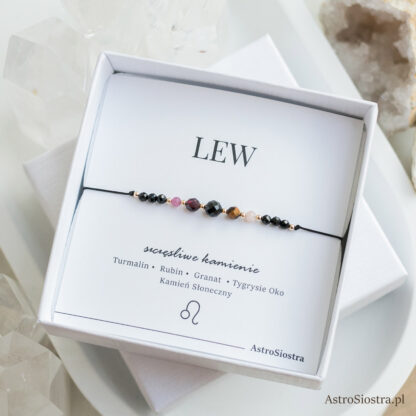 Bransoletka Lew 14K Znak Zodiaku z Turmalinem