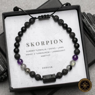 Męska Bransoletka Skorpion z surowym Turmalinem - Zodiak Znak Zodiaku dla Skorpiona Znak Zodiaku Scorpius Dla Mężczyzny