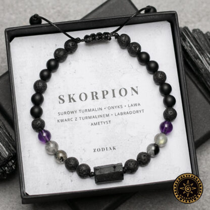 Męska Bransoletka Skorpion z surowym Turmalinem - Zodiak Znak Zodiaku dla Skorpiona Znak Zodiaku Scorpius Dla Mężczyzny
