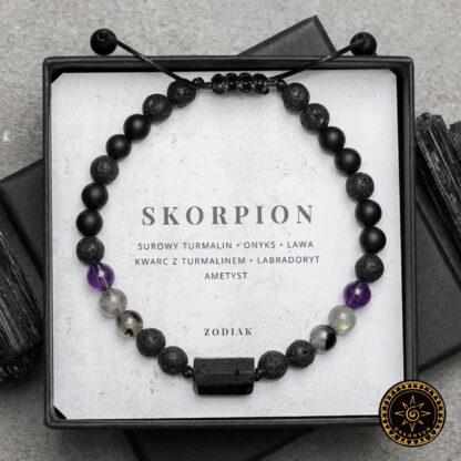 Męska Bransoletka Skorpion z surowym Turmalinem - Zodiak Znak Zodiaku dla Skorpiona Znak Zodiaku Scorpius Dla Mężczyzny - obrazek 3